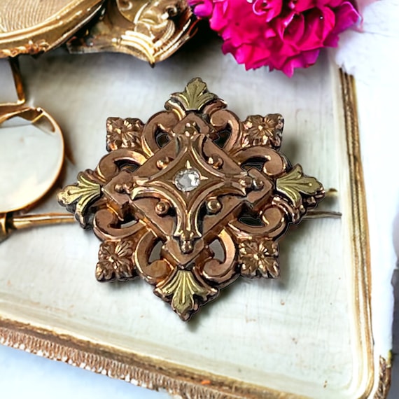 Antique French Gold Plated Floral Brooch, 19th Ce… - image 1