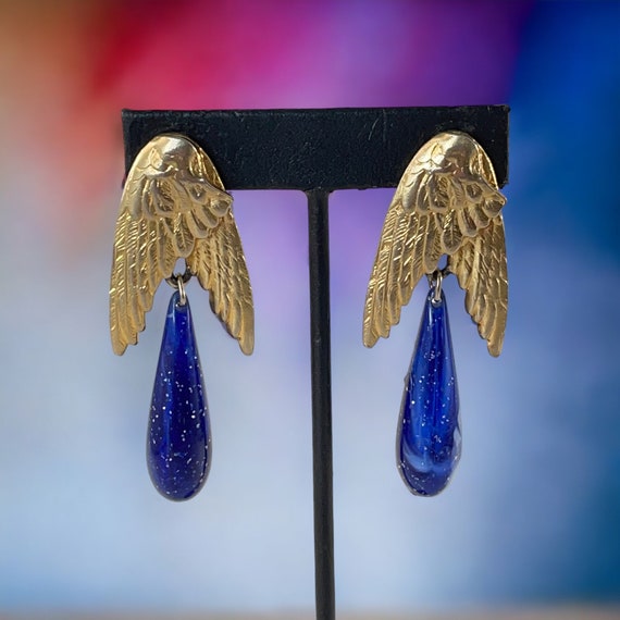 Vintage Les Bernard Angel Wings Blue Faux Lapis D… - image 1