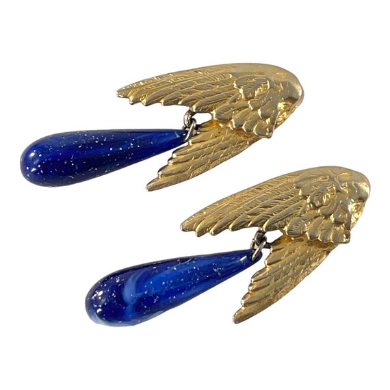 Vintage Les Bernard Angel Wings Blue Faux Lapis D… - image 7