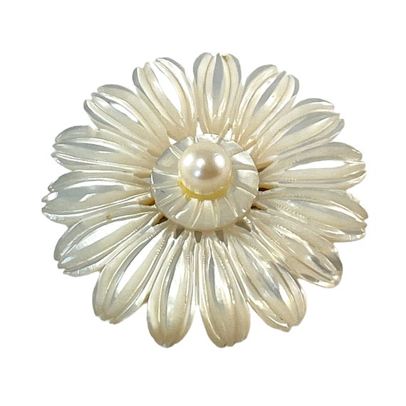 Vintage Mother of Pearl & Pearl Center Flower Bro… - image 8