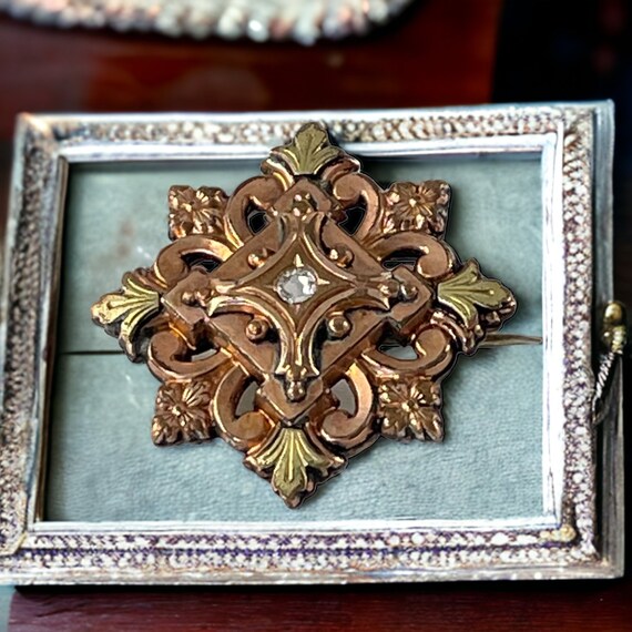 Antique French Gold Plated Floral Brooch, 19th Ce… - image 3