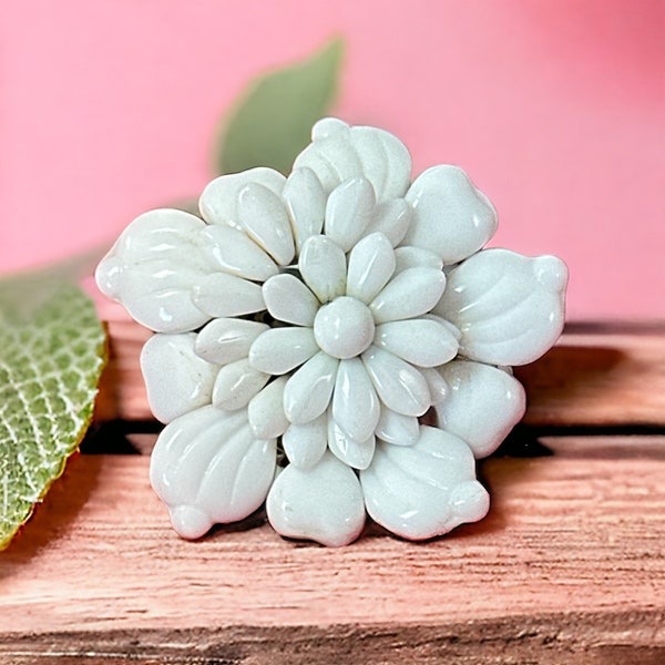 Vintage Milk Pressed Glass Wired Flower Brooch | Elegant Myriam Haskell Style 1950's Pin | Jewelry Lover Gift | Mother's Day Gift