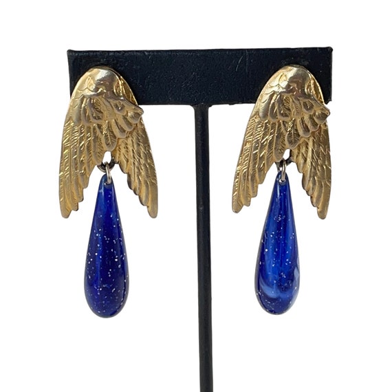 Vintage Les Bernard Angel Wings Blue Faux Lapis D… - image 2