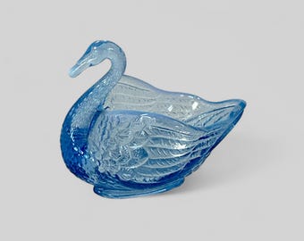 Fenton フェントン社 オパールセントガラスの小鳥（サイン入り） ヴィンテージ フェントン ブルー オパールセント スワン 小物入れ