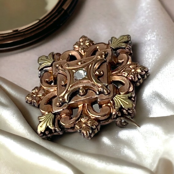 Antique French Gold Plated Floral Brooch, 19th Ce… - image 4