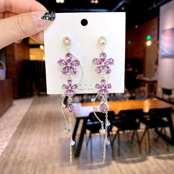 Lilac drop earrings deals