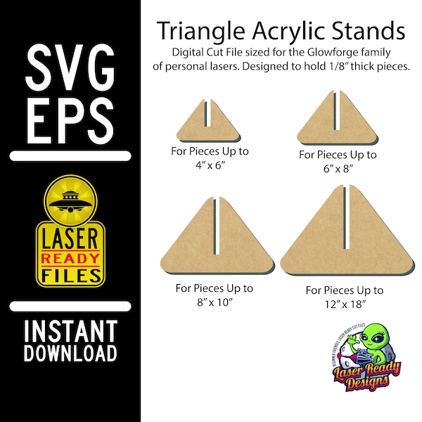 Triangle Acrylic Stands for 1/8" thick acrylic Laser SVG and EPS File - Digital Download, Glowforge Laser File