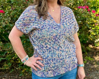 Lightweight Crochet Top Pattern | PDF Digital Download | Sixes XS-5X, Summer Top, Crochet Sweater, V-neck Top, Chevron Top, Boxy Crochet Tee