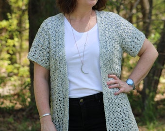 Cardigan Nadia | Patron au crochet pour XS-5X | Téléchargement numérique PDF | Cardigan léger, cardigan printemps-été, cardigan au crochet facile