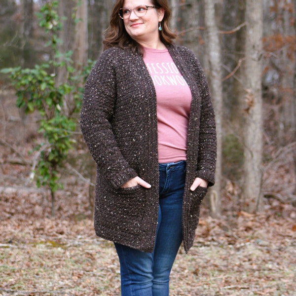 Bookworm Cardigan | Crochet Pattern sizes XS-5X | PDF Digital Download | Comfy cardigan, slouchy cardigan, relaxed-fit cardigan pockets