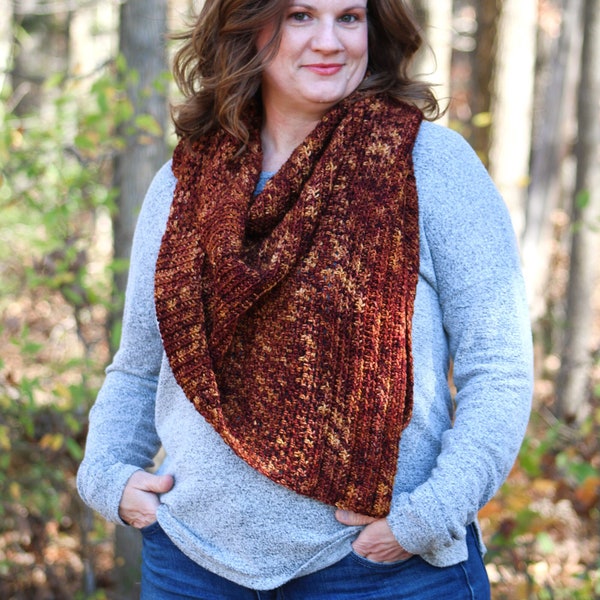 Embers Shawl | Asymmetrical Shawl Crochet Pattern | PDF DIGITAL DOWNLOAD | Easy crochet shawl, hand-dyed yarn shawl, fall crochet shawl