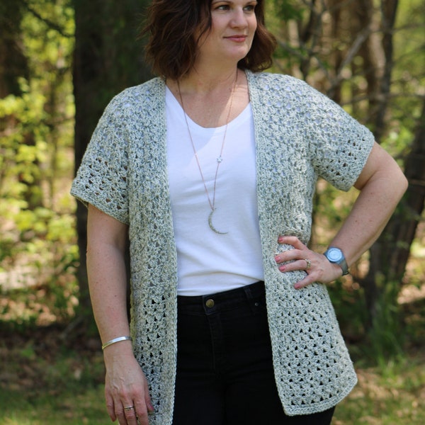 Nadia Cardigan | Crochet Pattern for XS-5X | PDF Digital Download | Lightweight cardigan, spring summer cardigan, easy crochet cardigan