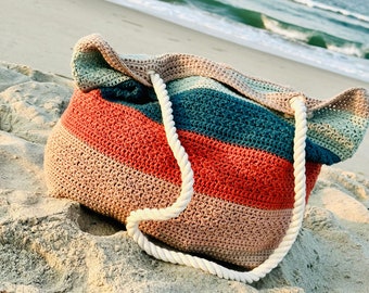 Crochet Beach Bag - Seaside Beach Tote | Crochet Pattern PDF Digital Download | Cotton Tote, Summer Tote, Large Beach Bag, Easy Crochet Tote