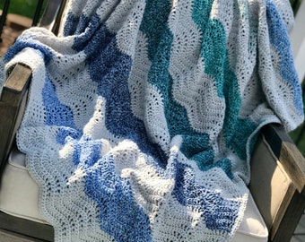 Beach Cottage Throw / Easy Crochet Pattern / PDF DIGITAL DOWNLOAD / Crochet throw, ripple stitch crochet blanket, beach blanket, easy throw