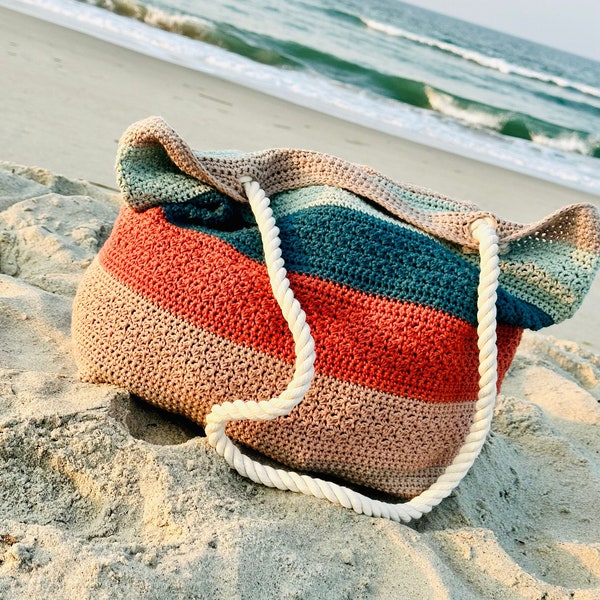 Sac de plage en crochet - Fourre-tout de plage en bord de mer | Modèle de crochet PDF Téléchargement numérique | Fourre-tout en coton, fourre-tout d'été, grand sac de plage, fourre-tout facile au crochet