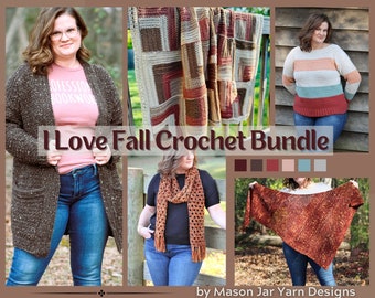 Crochet Pattern Bundle - I Love Fall | PDF DIGITAL DOWNLOAD | Crochet Pattern Bundle, Crochet Cardigan, Crochet Sweater, Crochet Blanket