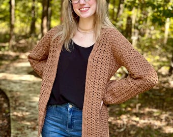 Cozy Crochet Cardigan Pattern | Sizes XS-5X | PDF Digital Download | Fall Cardigan, Layering Cardigan, Long-Sleeve Cardigan, Comfy Cardigan