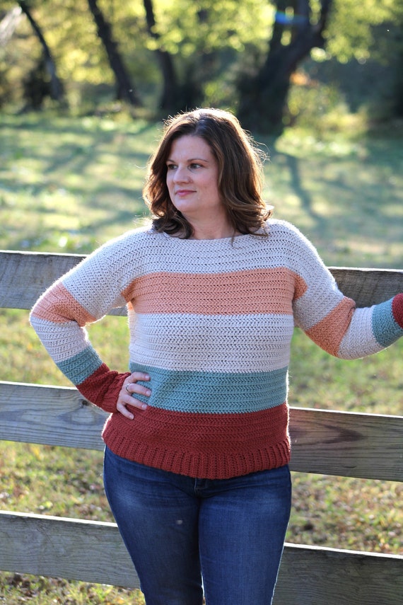 Autumn Hues Striped Sweater | Crochet Pattern sizes XS-5X | PDF Digital Download | Easy crochet sweater, fall sweater, womens sweater