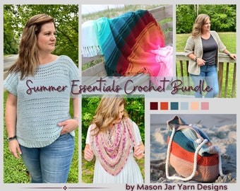 Summer Essentials Crochet Pattern Bundle | PDF DIGITAL DOWNLOAD | top, cardigan, shawl, blanket, beach tote, crochet bag, summer crochet