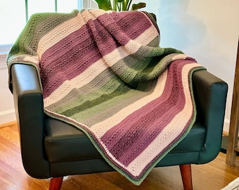 Textured Crochet Blanket | PDF Digital Download | Beginner Crochet Blanket, Summer Blanket, Easy Crochet Blanket Pattern, Striped Blanket