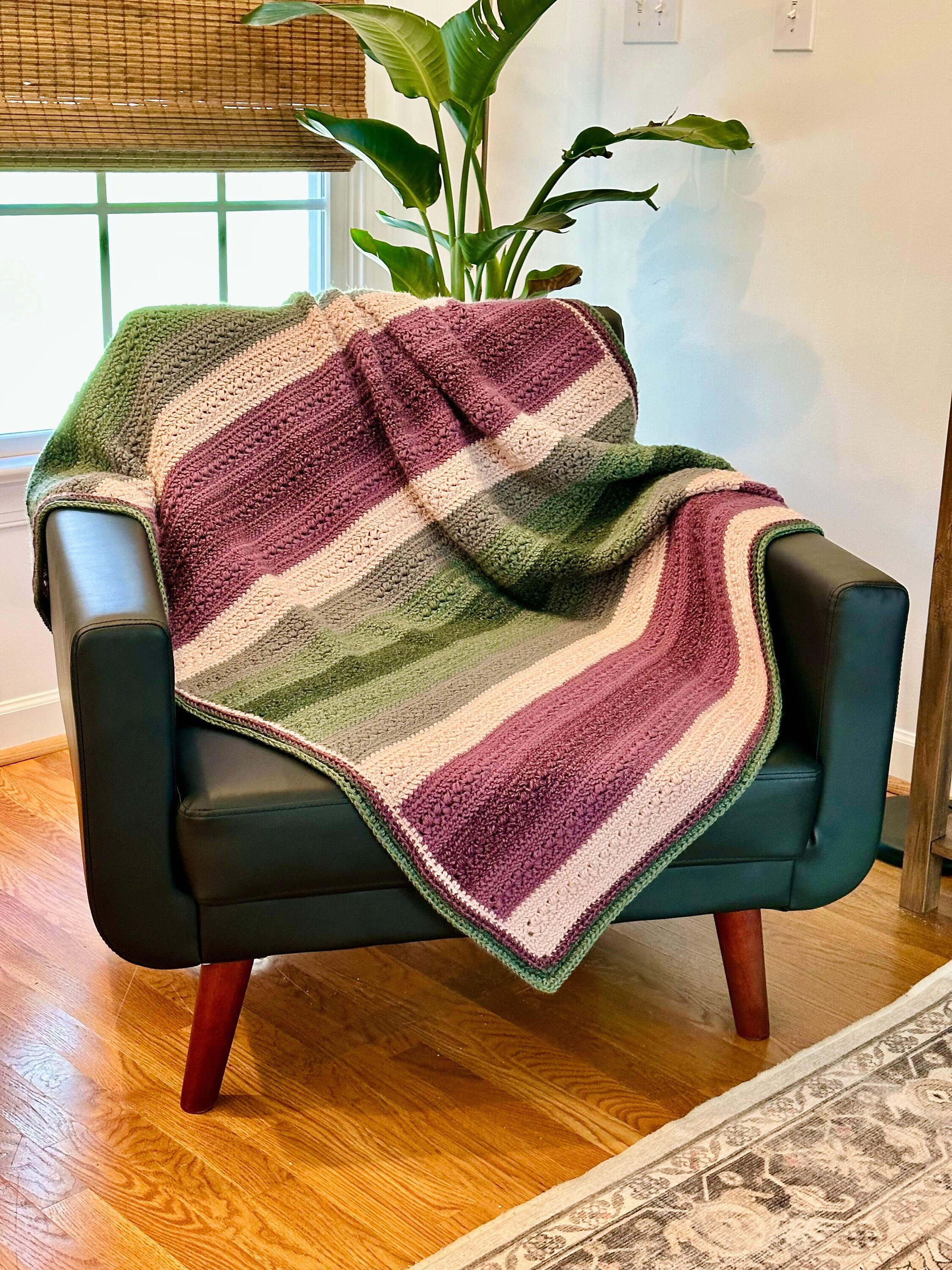 Textured Crochet Blanket | PDF Digital Download | Beginner Crochet Blanket, Summer Blanket, Easy Crochet Blanket Pattern, Striped Blanket