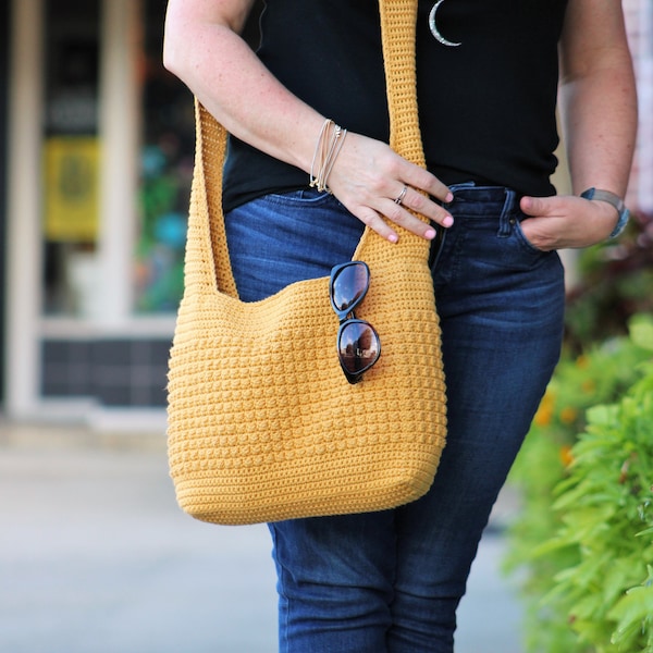 Golden Days Crochet Hobo Bag | PDF DIGITAL DOWNLOAD Crochet Pattern and Photo Tutorial | Crochet bag, fabric lined bag, crochet hobo bag