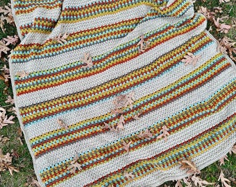 Patrón de manta de crochet a rayas de abuela / Descarga digital en PDF / Fácil para principiantes, inspirado en el otoño, hecho a mano, texturizado, decoración del hogar DIY