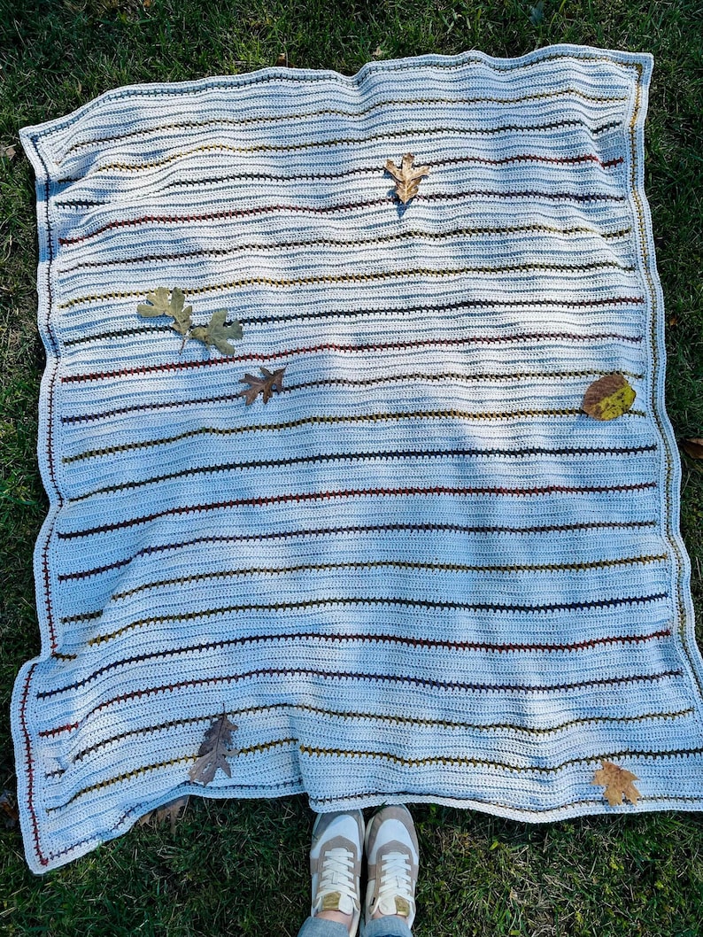 Patroon voor een gehaakte plaid met textuur | PDF digitale download | Eenvoudige deken, beginnersvriendelijk, herfstachtig, gestreepte deken, woondecoratie afbeelding 4
