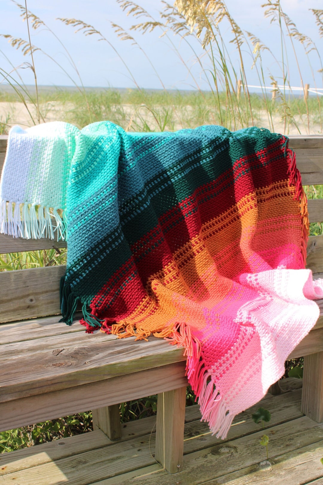 Moss Stitch Crochet Blanket Pattern PDF Digitial Download Summer Blanket, Striped Blanket, Easy Crochet Blanket Pattern, Modern Blanket