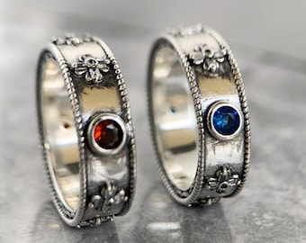 A SET howls ring inlaid with shiny diamonds JOJOXIN All-over sterling silver couple rings S925 silver,Not allergic,shipping from USA