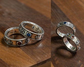 Howls ring inlaid with shiny diamonds All-over sterling silver couple rings S925 silver，Environmental friendly,Handmade
