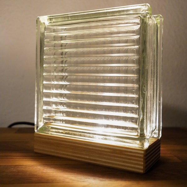 Lampe Brique de Verre Contreplaqué chêne