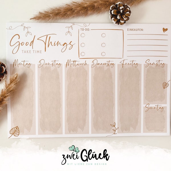 Weekly planner "Good Things" DIN A4 pad | 50 sheets | Weekly planner notepad | Shopping list | To Do List | Organization | Weekly planner