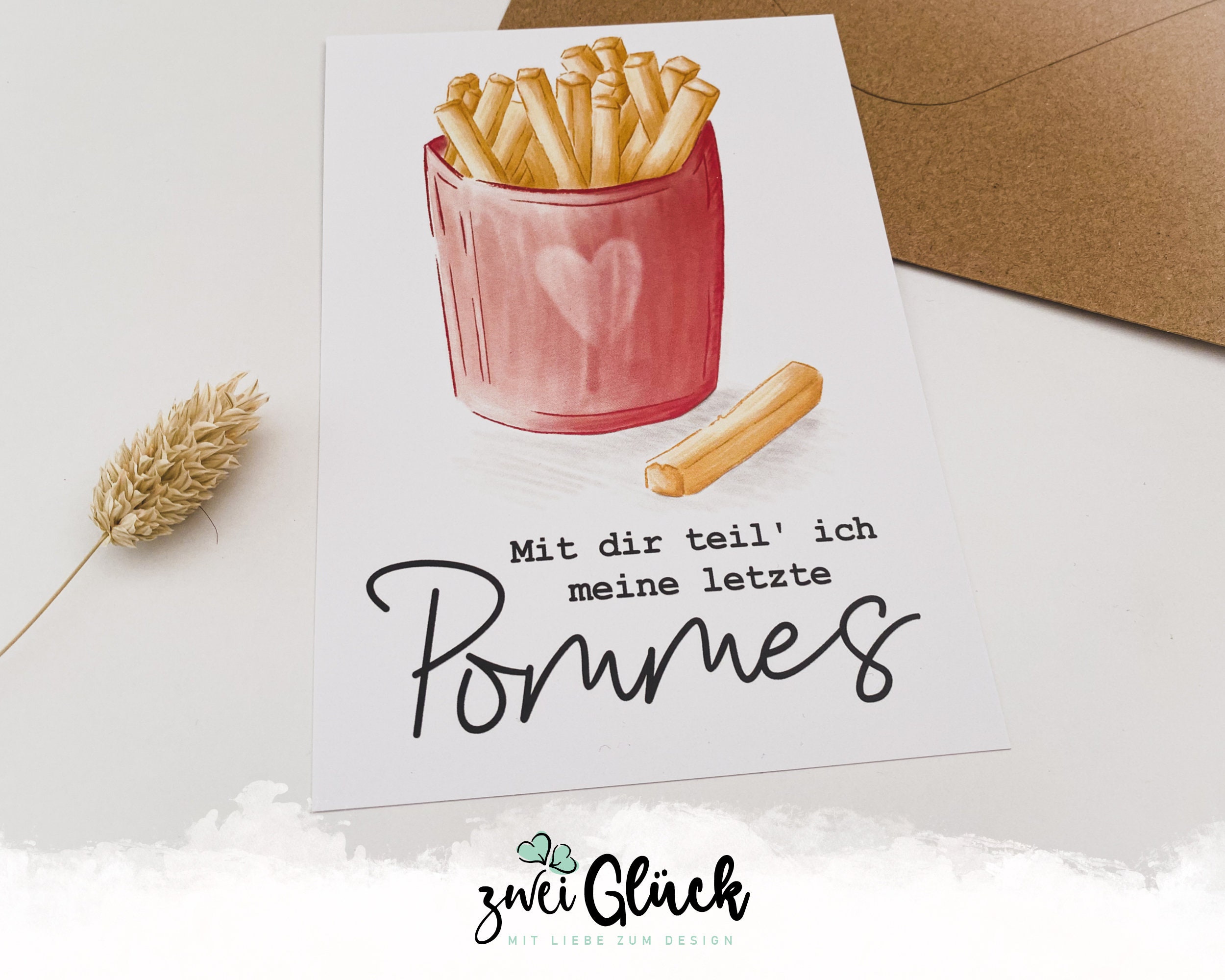 Postkarte Mit dir teil ich meine letzte Pommes A6 Witzige Grußkarte