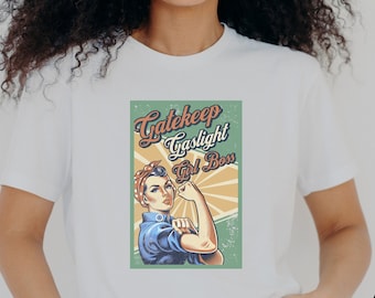 Retro Gatekeep Gaslight Girl Boss Zabawna koszulka Gatekeeping Gaslighting Girlboss Koszulka z krótkim rękawem Boss Babe Mem Motywacyjny Modny Y2K