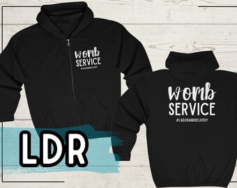 Sala de partos y partos Enfermera Sudadera con capucha con cremallera LDR Servicio de útero Chaqueta L&D Unidad de madre bebé Doula Partera Sudadera con capucha con cremallera completa Unisex