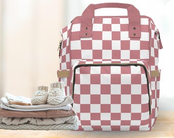 Checkered Baby Diaper Backpack Bag Dusty Pink Rose  display picture 1