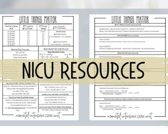 NICU Neonatal Intensive Care Unit Nurse RN Resources Printable Quick References Instant Download & Print Educational Report Guide Sheets