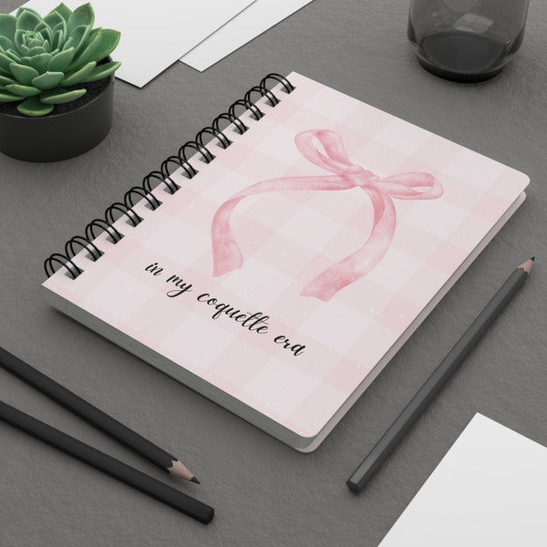 In my coquette era Spiral Bound Journal Notebook  Trendy Coquettecore soft pink bows and ribbons Notepad  Girly Stationery Gift idea