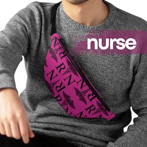 Registered Nurse Fanny Pack RN Tool Waist Belt Patient Transport Crossbody Work Bag Nurse Appreciation Gift Caduceus Symbol Pink and Black