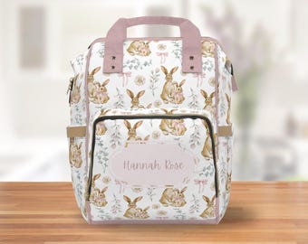 Personalisierte Name Kokette Häschen-Baby-Mädchen-Windel-Taschen-Rucksack-Rosa-Band Bögen Multi-Purpur