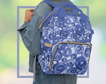 Baby Diaper Backpack Bag Blue Watercolor Circles Boy and Girl Everyday Vacation Travel Backpack Versatile Diaper Tote & Baby Gear