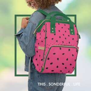 Baby Diaper Backpack Bag Pink Watermelon Print Everyday on-the-go Backpack Beach Vacation Travel Versatile Diaper Tote & Baby Gear