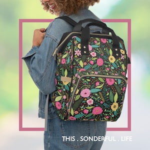 Baby Diaper Backpack Bag Floral Multi-Purpose Vacation Travel Bag Everyday on-the-go Backpack Trendy Flower Versatile Diaper Tote Baby Gear