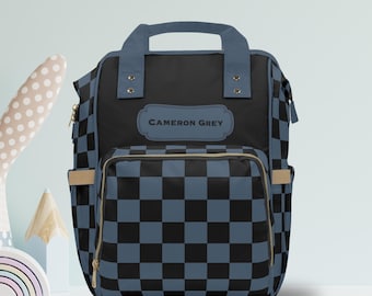 Mochila con nombre de bebé personalizada, bolsa de pañales, diseño de cuadros, multiusos, personalizada, para recién nacidos, regalo de hospital, baby shower, vacaciones, viaje