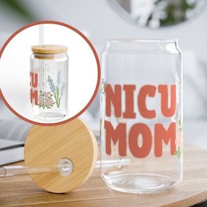 NICU ママ 新生児集中治療室 ガラス ビール缶 カップ マグ タンブラー 母の日ギフト ストロー付き コーヒーカップ 竹蓋 16オンス Libbey
