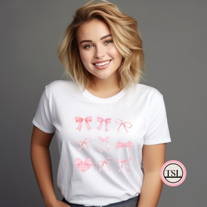 Coquette Aesthetic T-Shirt Soft pink bows and ribbons Girly Cottagecore  Trendy Dainty Coquettecore Adult Unisex Short Sleeve Tee