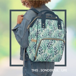Baby Diaper Backpack Bag Green Leaves Plant Multi-Purpose Vacation and Travel Bag Everyday Trendy Plant Versatile Diaper Tote & Baby