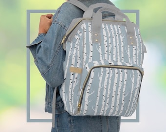 Baby-Windel-Rucksack-Beutel-Wald-weiße Birken-Bäume Mehrzweckurlaub und Reisetasche Trendige Vielseitige Windeltasche & Baby-Ausrüstung