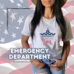 Patriotic Emergency Department Nurse 4th of July T-Shirt Fourth of July ED RN ER Shirt All American Flag Adult Short Sleeve Tee